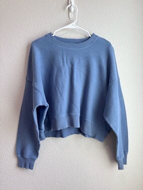 Aerie Ribbed Cropped Crew Neck Sweatshirt Blue Oversized Small
